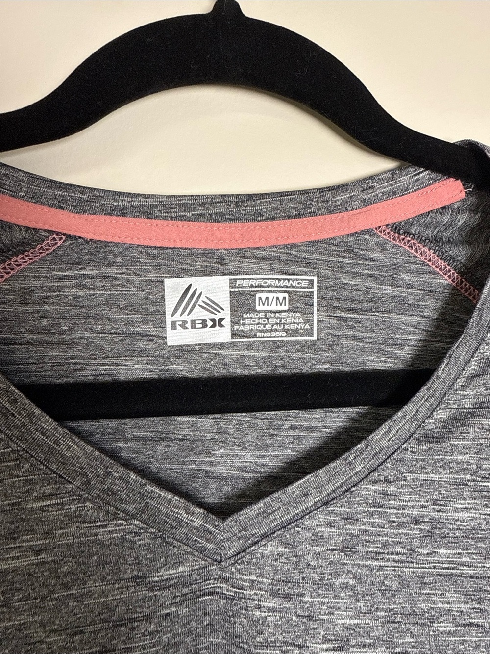RBX Gray Short Sleeve V-Neck Top with Pink Contrast Stitching - Picture 3 of 5
